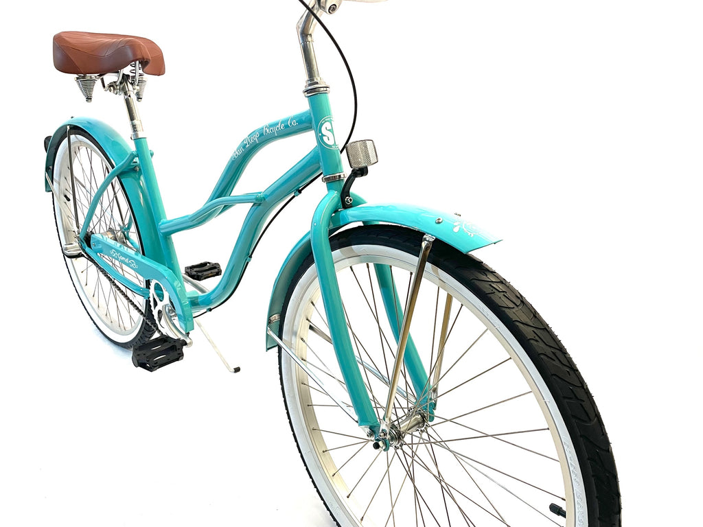 turquoise beach cruiser with basket