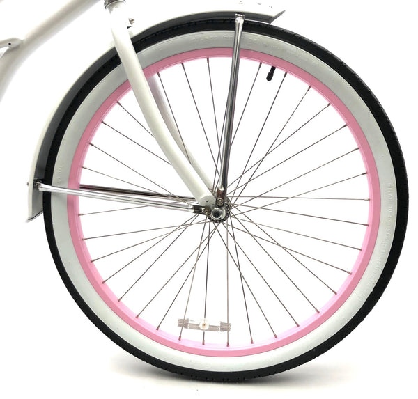 Ladies Garnet 3 Speed Pearl White w Pink “San Diego Bicycle Co.”