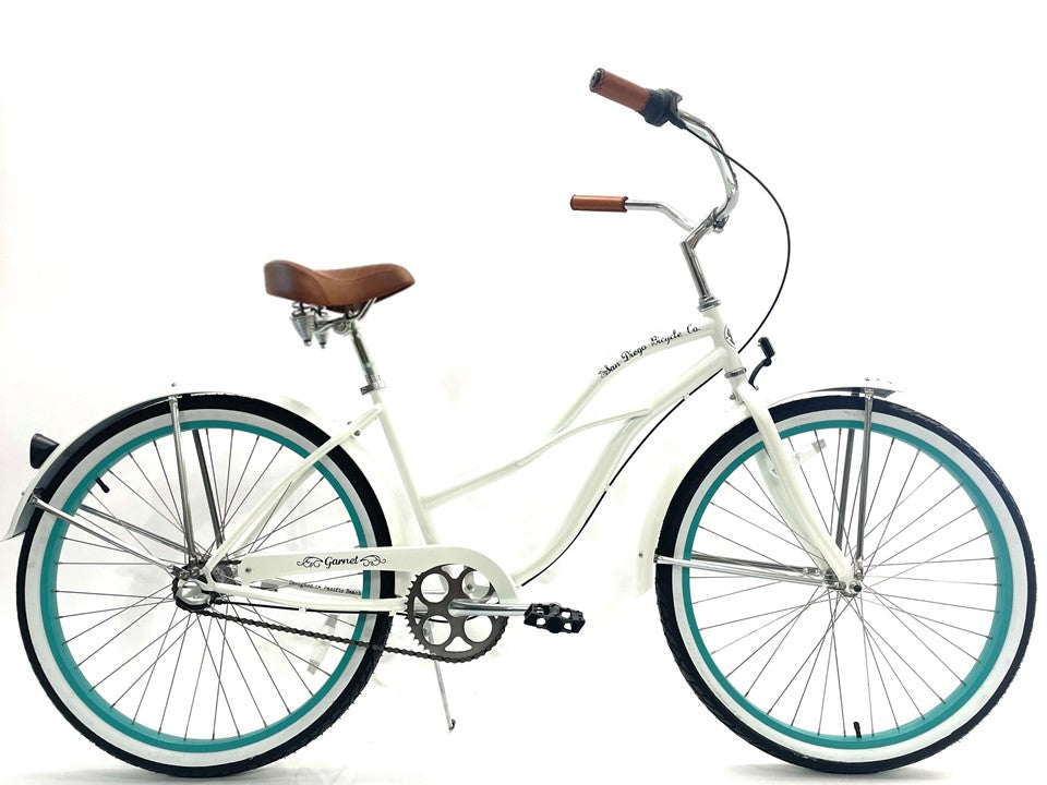 Ladies Garnet 3 Speed Pearl White w Celeste “San Diego Bicycle Co.”